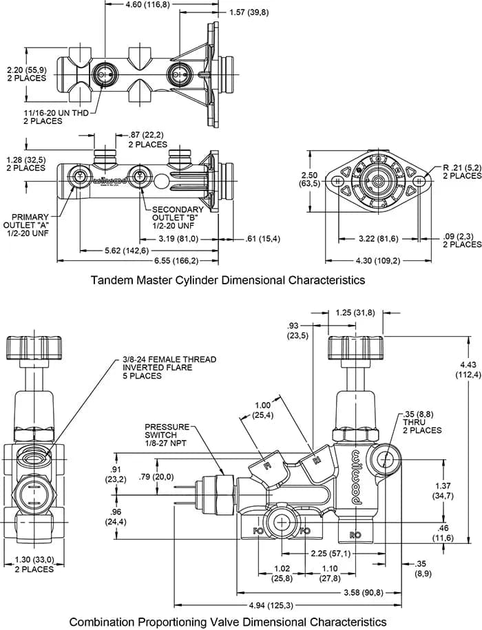 Wilwood KITMCREMOTE TANDEM1.12WP-VALVE