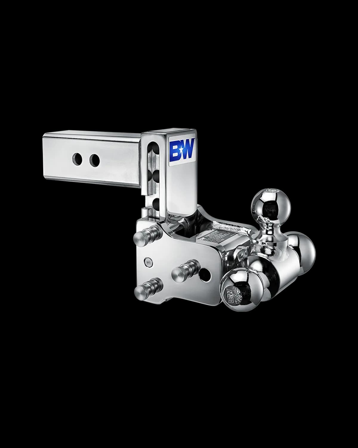 Tow and Stow 2 1 2 INCH Chrome 1 7 8in x 2in x 2 5 16in Tri-Ball 5in Drop 5 1 2in Rise