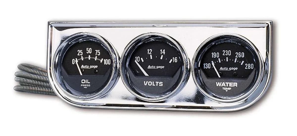 Gauge Console; Oilp/Wtmp/Volt; 2-1/16in.; 100 Psi/280 F/16v; Blk Dial; Chrome Bzl; ag