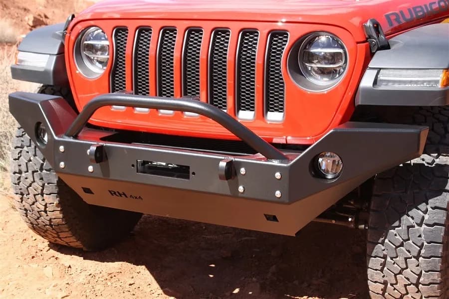 Rock Hard 4x4 Patriot Series Full Width Front Bumper with Lowered Winch Mount, Steel - JT/JL