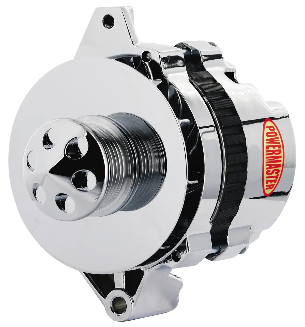 Alternator; CS130; Straight Mounting; 105 Amp; 85 Idle; 6 Groove Pulley; Baffle And Cone; Chrome;