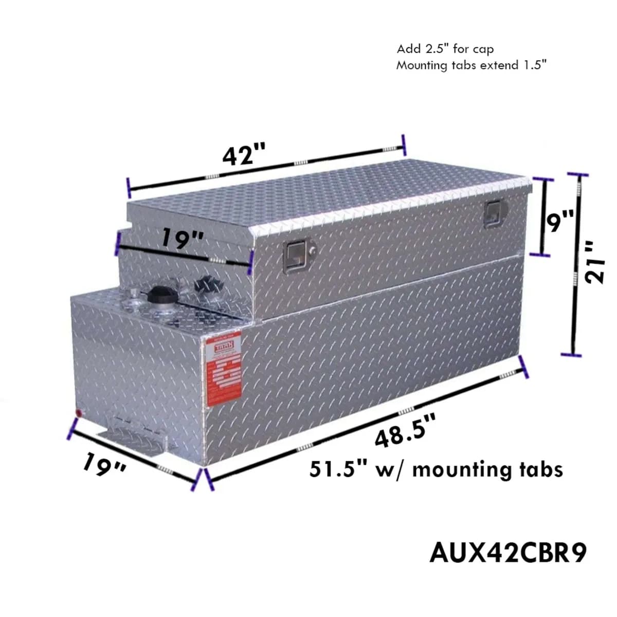DOT Approved(Diesel) 42 Gallon Aluminum Rectangle Auxiliary Tank/Toolbox Combo