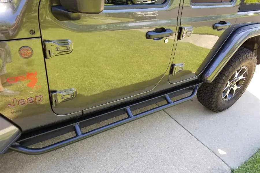 Rock Hard 4x4 Patriot Series Tube Slider Rocker Guards - Angled Down - JL 4Dr