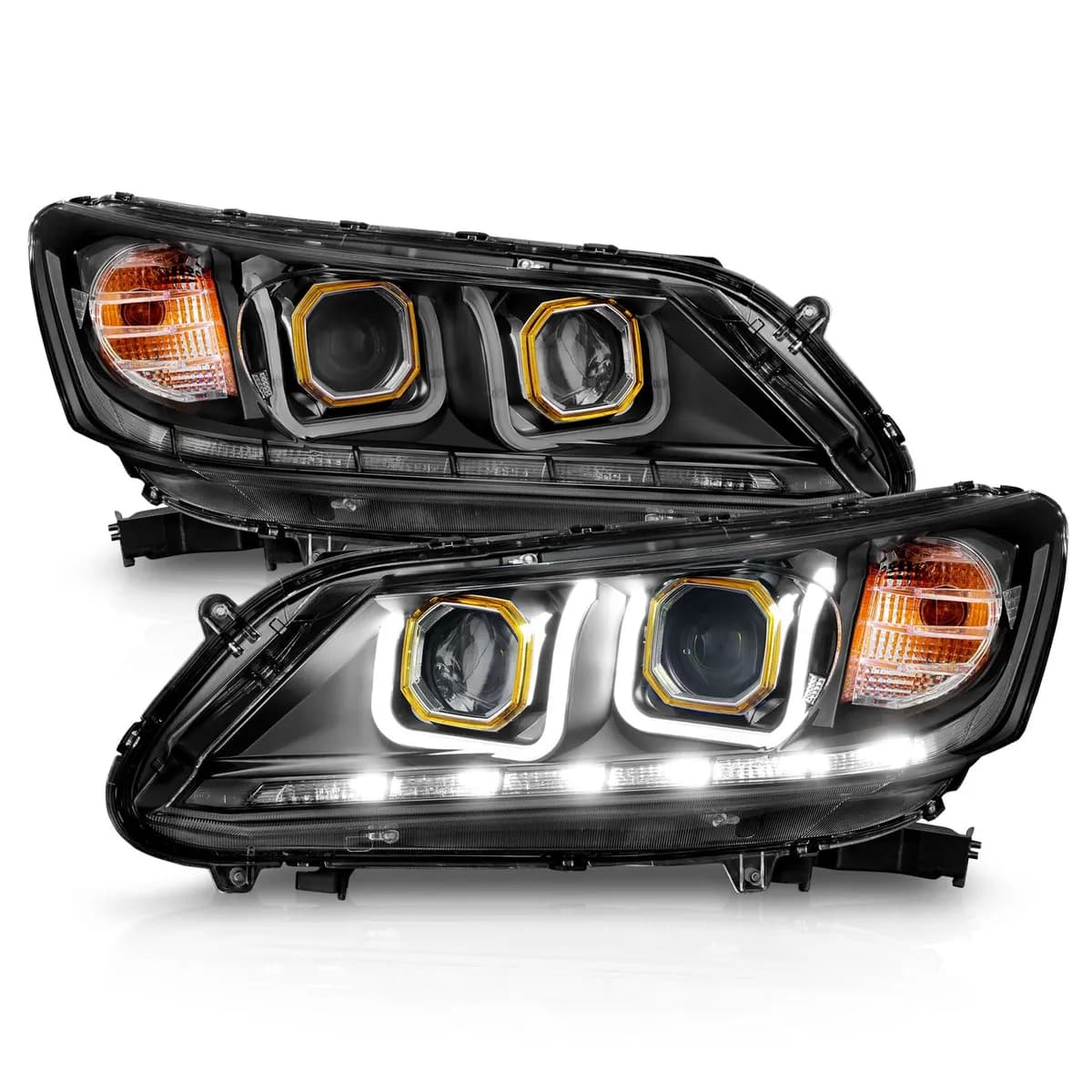 1314 Accord 4 Dr Headlight Projector W/Ubar Black Clear Driver/Passenger