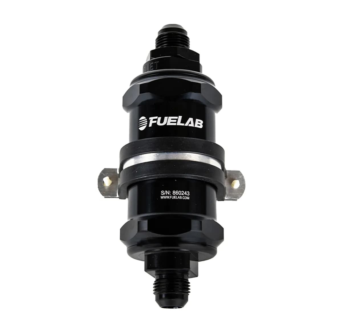 In-Line Fuel Filter Standard Length -8AN Inlet/Outlet 6 Micron Fiberglass Element W/Check Valve Black FUELAB