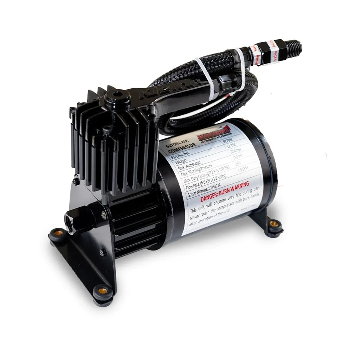 Air Compressor; 150 PSI Maximum Pressure; Waterproof; 25% Duty Cycle; 1.9 CFM; Black;