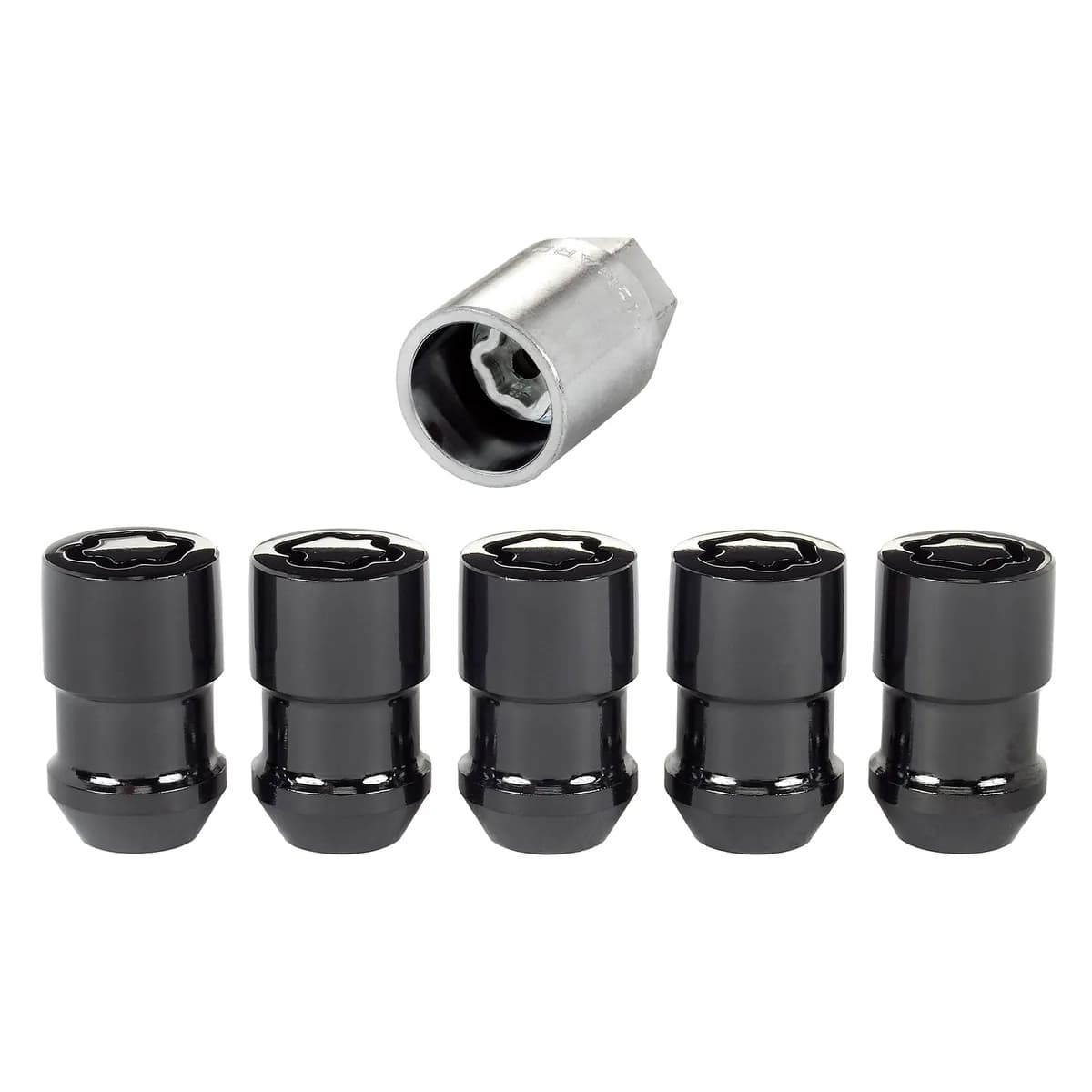 5lock Wheel Lock Set M12x1.5 Nut Cone Seat Dual 19mm & 21mm Hex 1.46 in Oal b