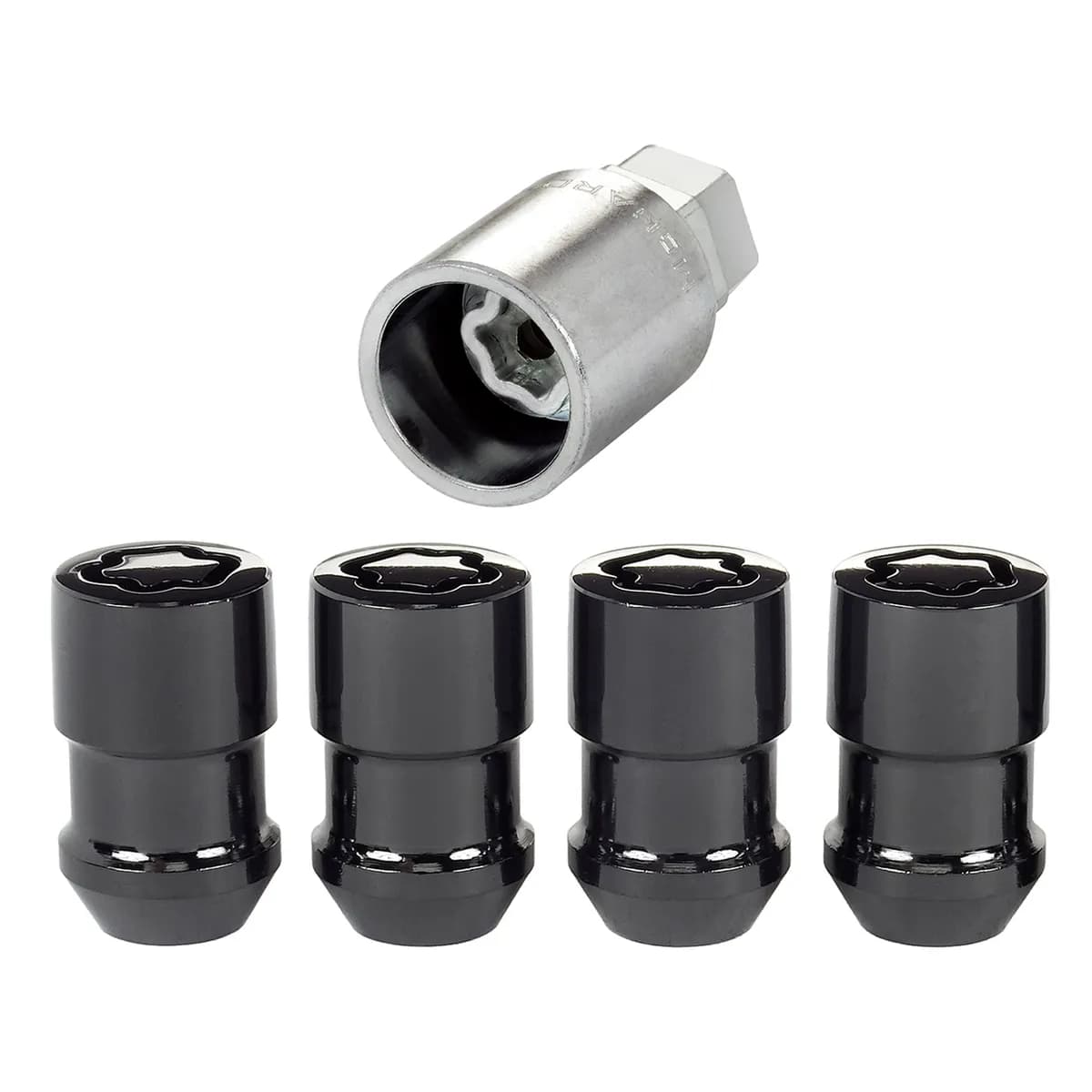 Wheel Lock Set M12x1.5 Nut Cone Seat Dual 19mm & 21mm Hex 1.46 in Oal Black