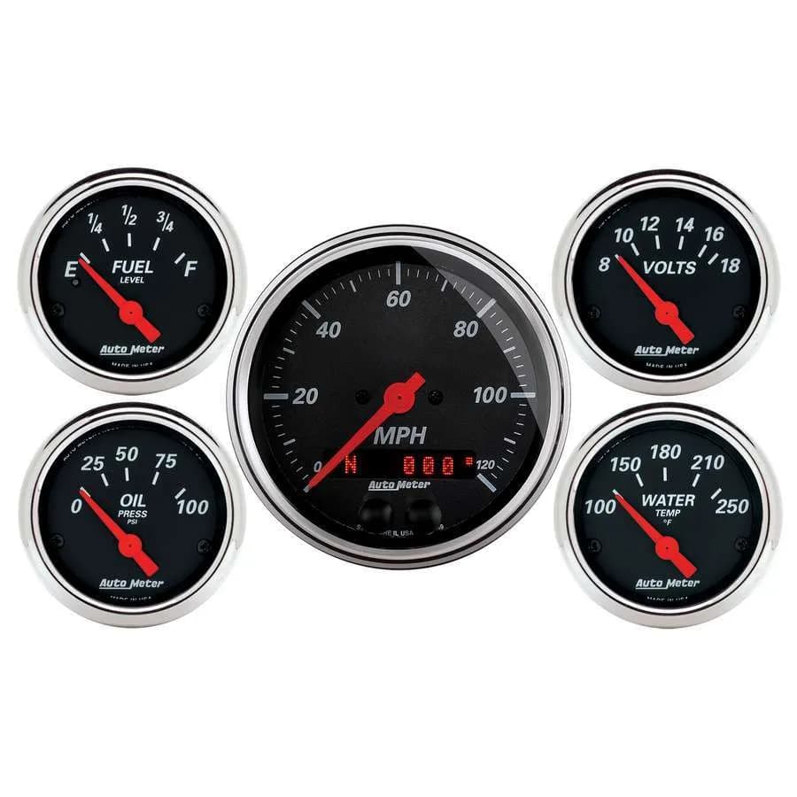 5 Pc. Gauge Kit, 3-3/8 In. & 2-1/16 In. , GPS Speedometer, Designer Black