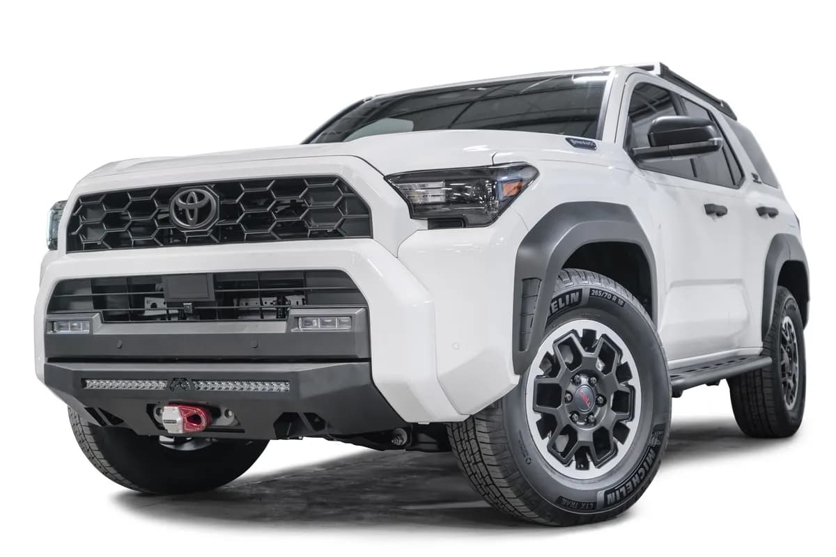 Semi Hidden Winch Mount; .1875 in. Steel Construction; Incl. Fog Lights And Tow Hooks; w/LED Light Bar; Sensor Compatible; Matte Black;