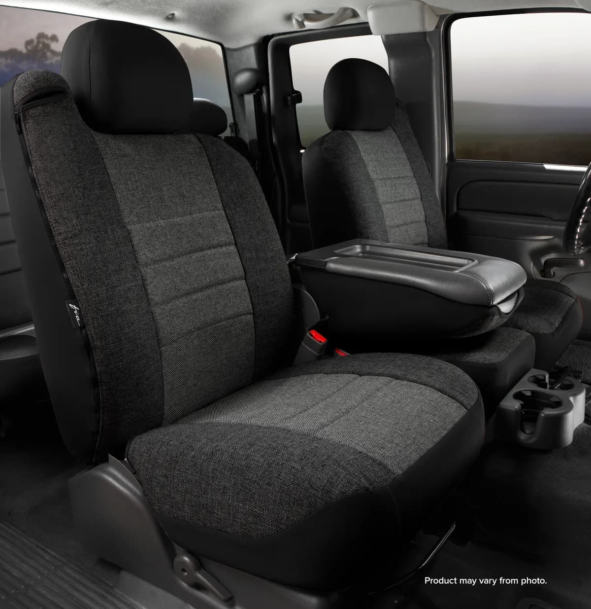 OE™ Custom Seat Cover; Tweed; Charcoal; Split Seat 40/20/40; Adj. Headrests; Built In Seat Belts; Armrest/Storage;