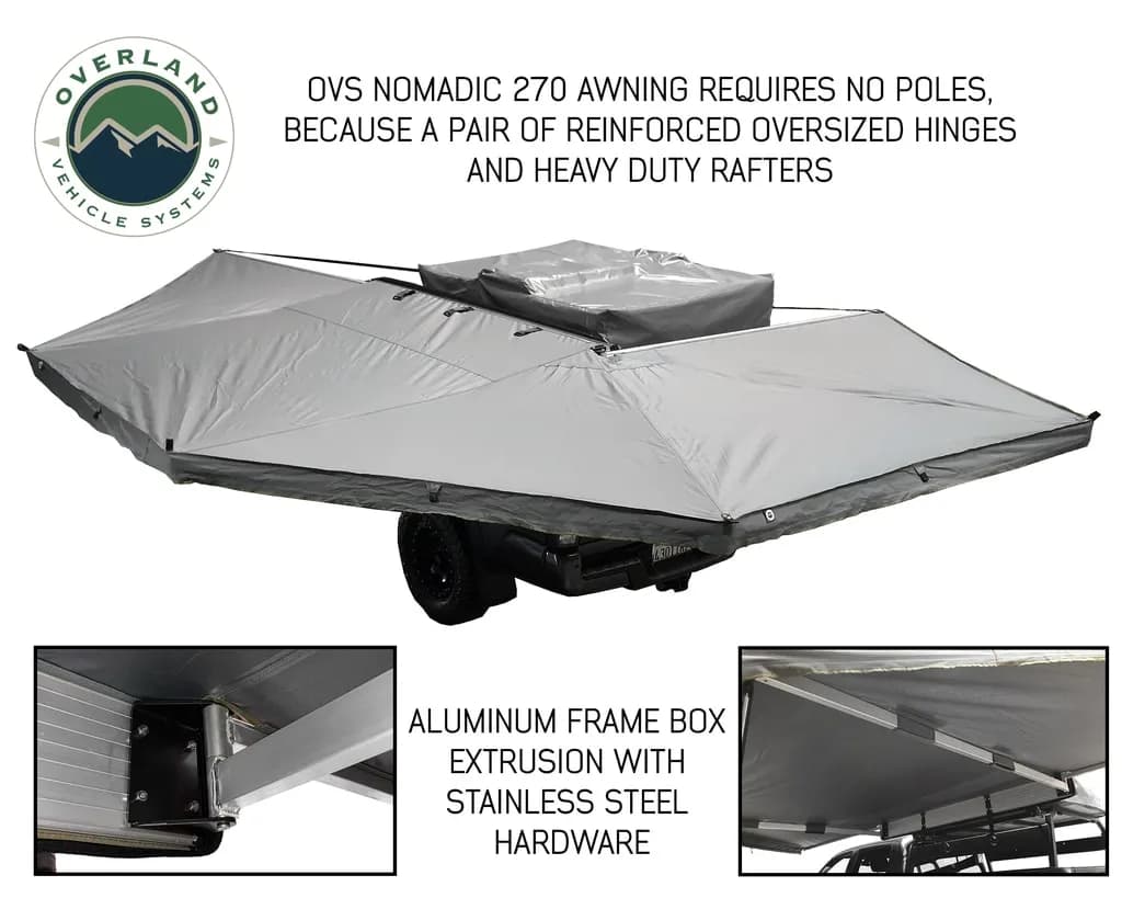 Overland Vehicle Systems Nomadic 270-Degree Awning, Dark Gray w/Black Transit Cover, Driver Side
