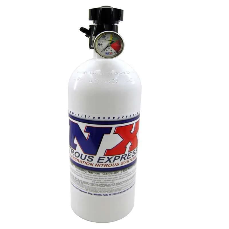 Nitrous Express - 15lb Bottle w/ Lightning 500 Valve (6.89 Dia. x 26.69 Tall) With Gauge - 11151