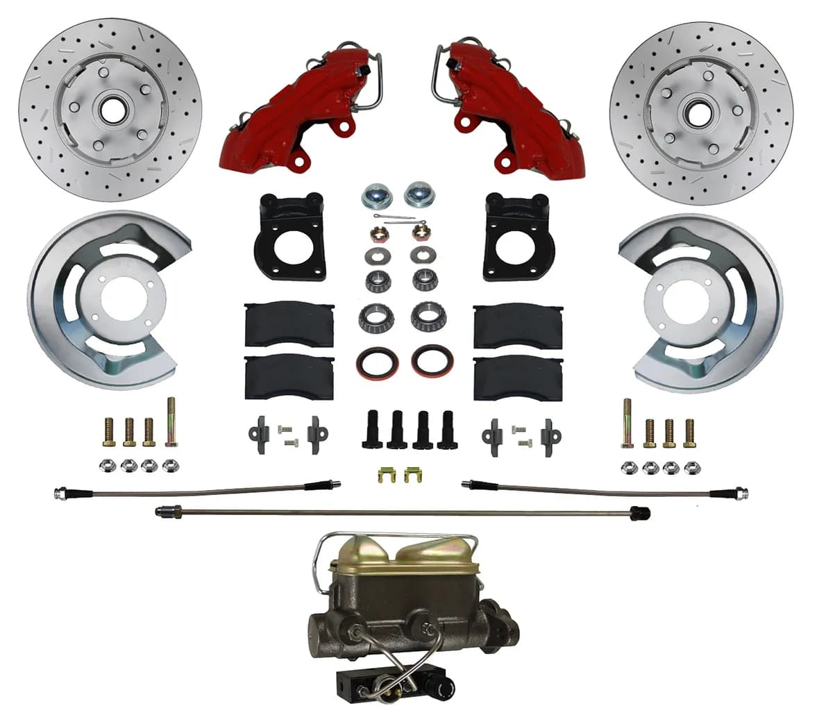 LEED Brakes Manual Front Kit with Drilled Rotors and Red Powder Coated Calipers