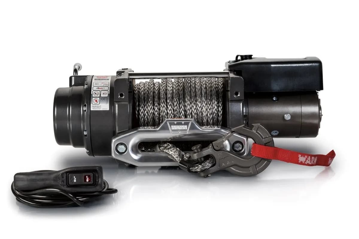 WARN - Vehicle Mounted; Vehicle Recovery Winch; 12 Volt Electric; 16500 Pound Pull Line Capacity; 80 Foot Synthetic Rope; Hawse Fairlead; Wired Remote; Plane