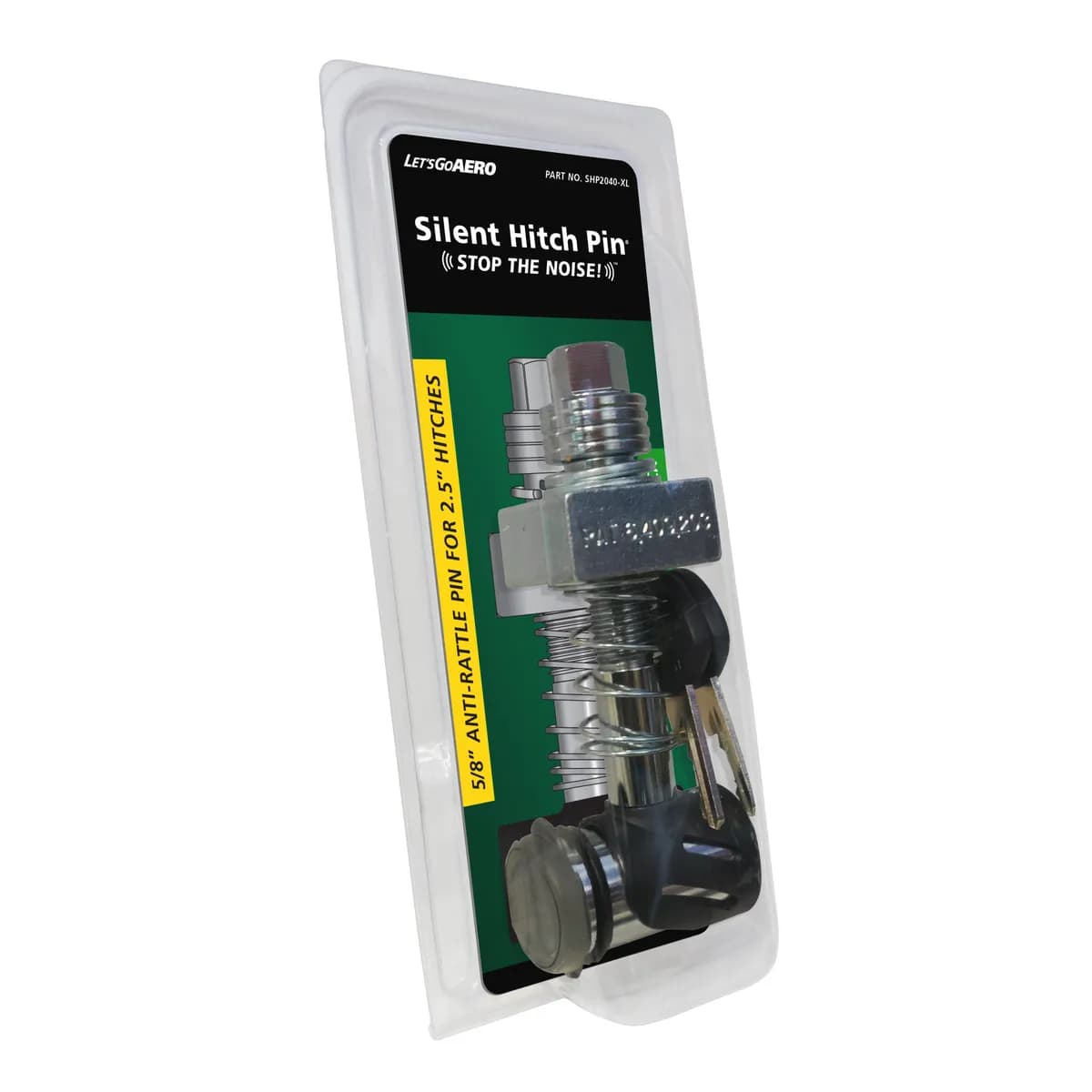 Silent Hitch Pin®: 5/8'' Press-On Locking Anti-Rattle for 2.5'' Hitches