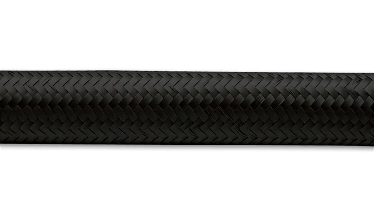 Nylon Braided Flex Hose; -8AN; 0.4375 in. Hose ID; 0.6875 in. Hose OD; 500 PSI Operating Pressure; 2000 PSI BP; 50ft. Roll; Black;