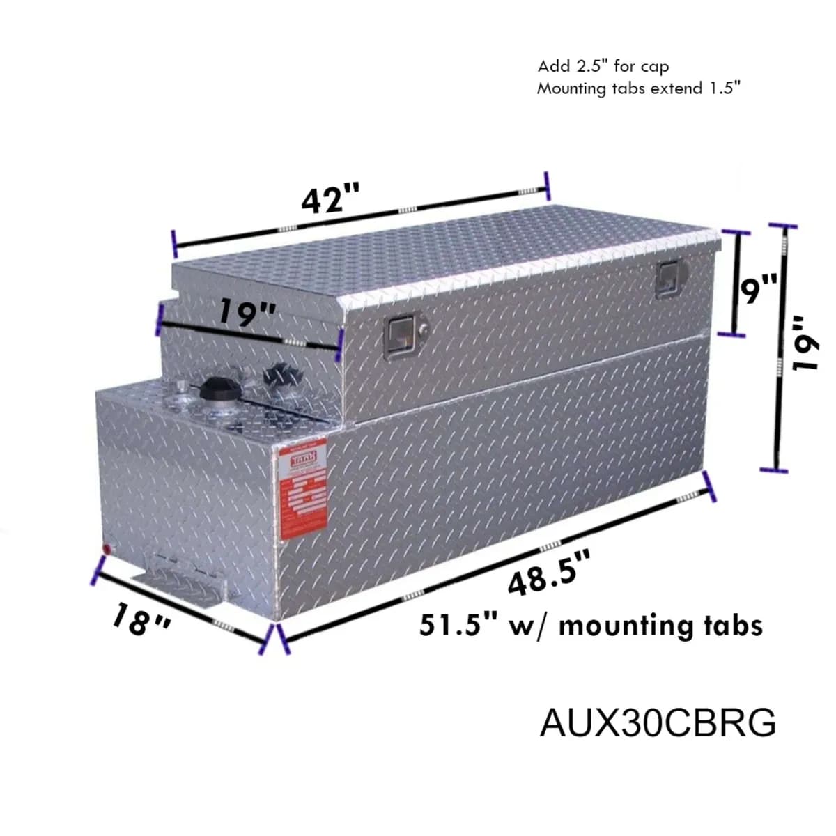 DOT Approved(Gas) 30 Gallon Aluminum Rectangle Auxilary Tank/Toolbox Combo
