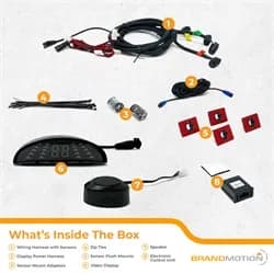 Switchable Front/Rear 4 Sensor Parking System; Paintable Sensors;15ft Sensor 16ft Display Harness; Angled Mounts/Insulators For Increased Compatibility; Number/Color Code Display;