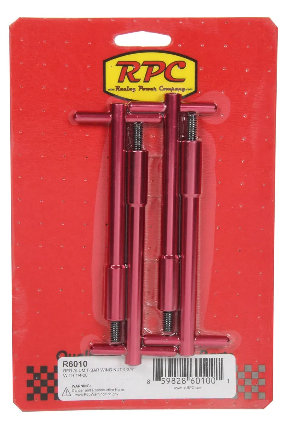 Red Aluminum T-Bar Wing Nut 4-3/4In With 1/4-20