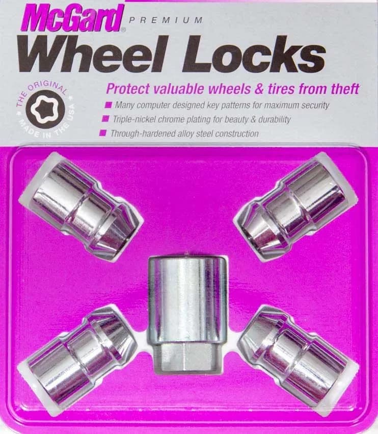 Wheel Lock Set M12x1.5 Nut Cone Seat Dual 19mm & 21mm Hex 1.28 in Oal Chrome