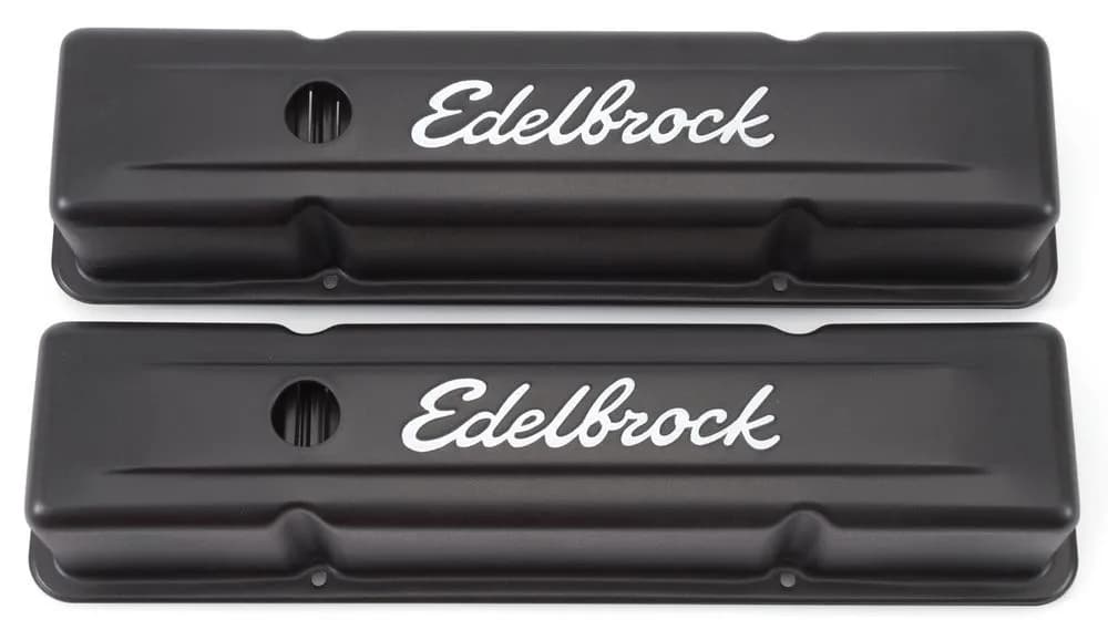 Edelbrock 4643 Signature Series Valve Covers, Black, Tall Profile, Chevrolet 262-400, '59-'86