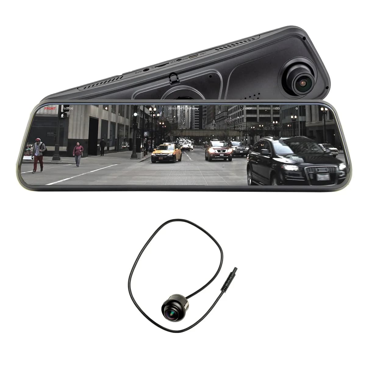 FullVUE® AHD Mirror Vision System w/Adjustable Snap-In Cam; Snap In Camera w/21M Harness; Built In Dashcam; Gridlines Available; 32 GB SD Card Incl.;