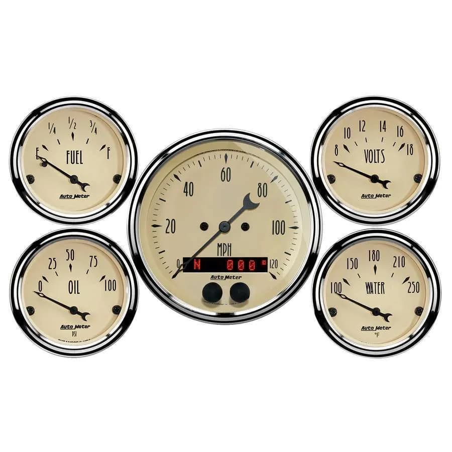 5 Pc. Gauge Kit; 3-3/8in./2-1/16in.; GPS Speedometer; Antique Beige