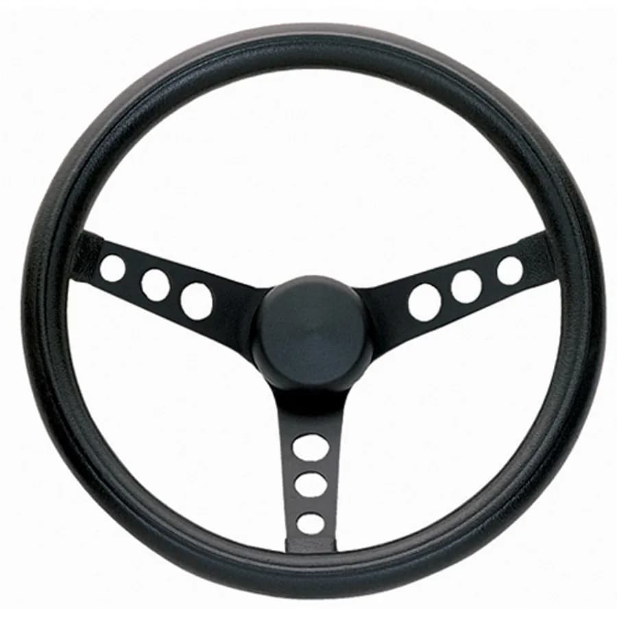 Classic Series Steering Wheel; 13 1/2 in. Diameter; 3 1/2 in. Dish; Black Cushion Grip; Black Steel 3-Spoke Design;