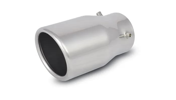 Exhaust Tip; Round Rolled; 3 in. Outlet O.D.; 2.25 in. Inlet ID; 5.5 in. L; 304 Stainless Steel; Single Wall Angle Cut; Bolt On;