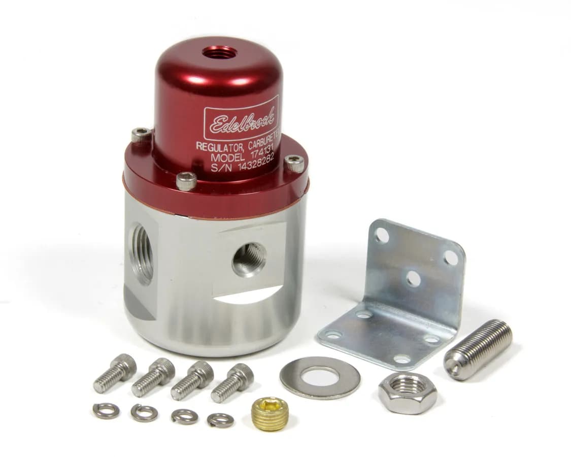 Edelbrock 174131 Carbureted Adjustable Bypass Fuel Pressure Regulator (160 GPH) in Red Finish