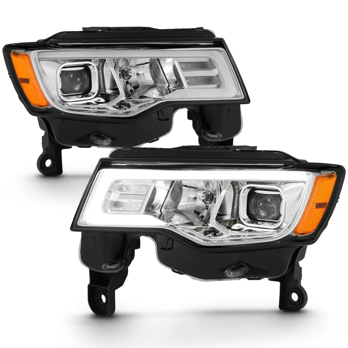 Jeep Grand Cherokee 17-22 Projector Switchback LED Plank Style Headlights Chrome (Not For HID Models)