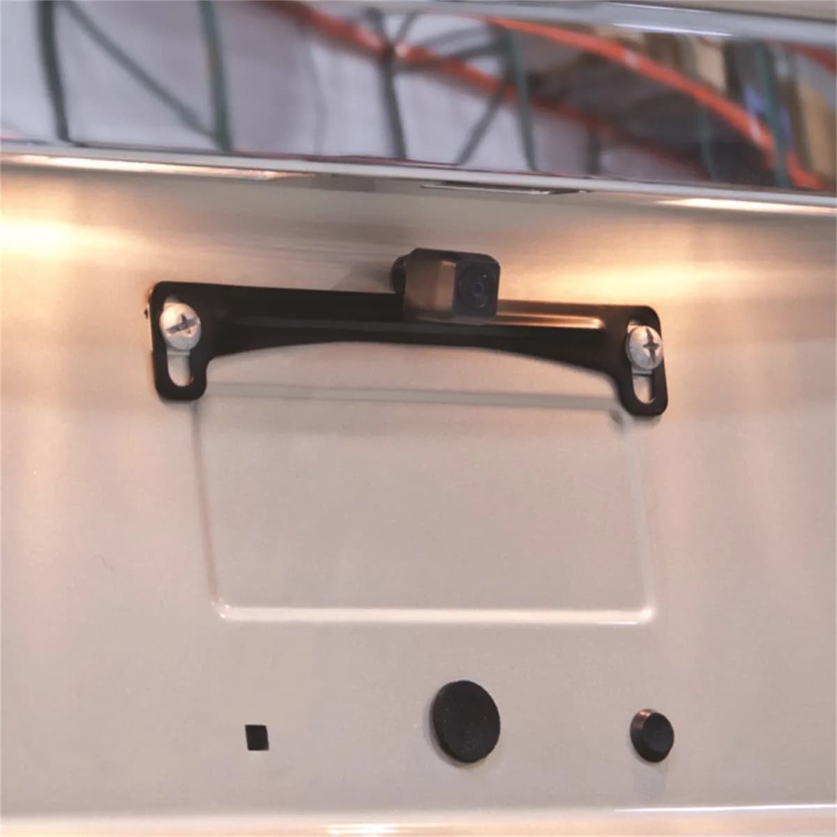 Universal Dual Mount CMOS Camera; Metal License Plate and Camera Mount; 22ft. Chassis Harness To RCA Included; Parking Gridlines and Image Mirroring Available;