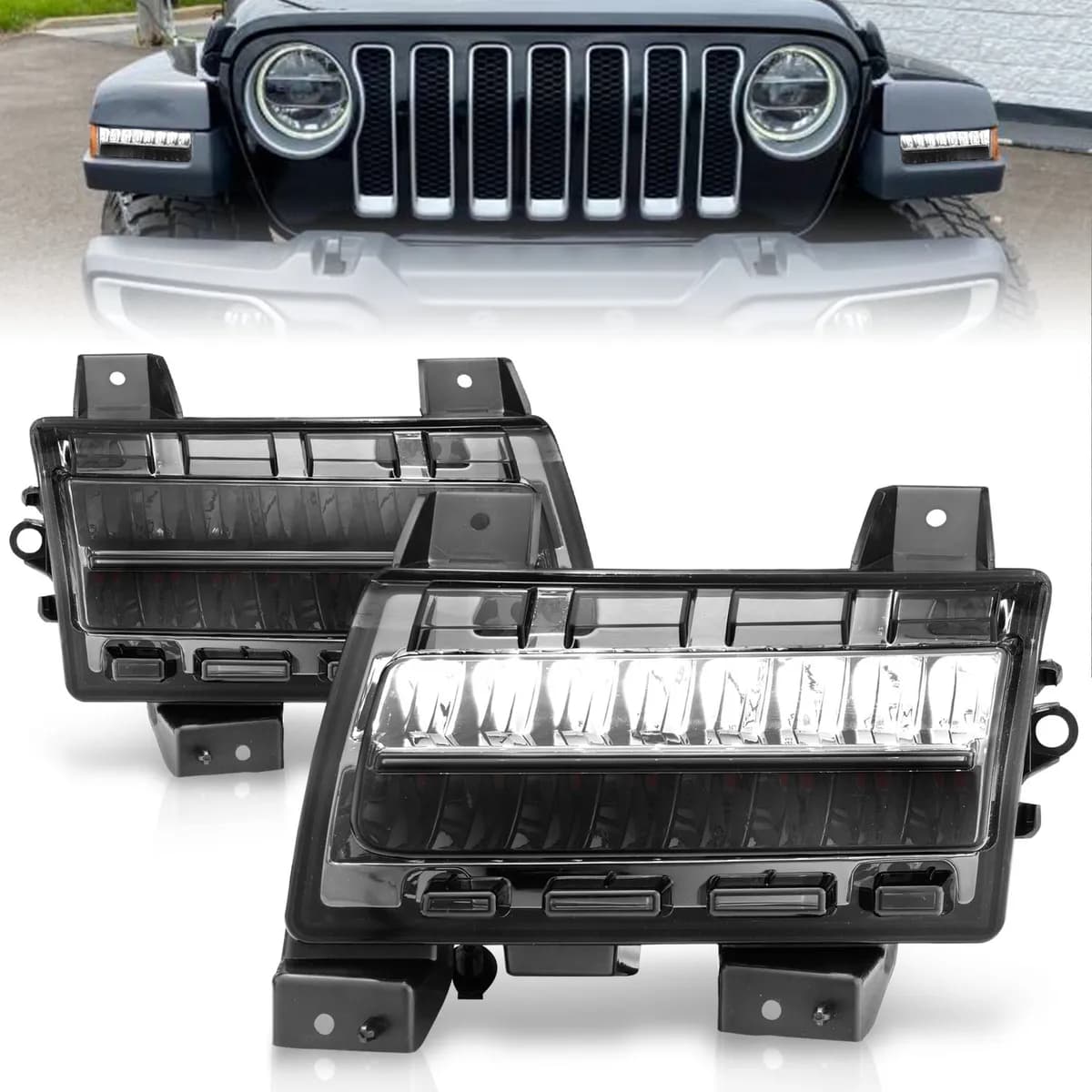 Jeep Wrangler 18-25 Full LED Fender Lights Smoke w/ Sequential Signal (For Sport, Sport s Model Halogen Fender Lights)