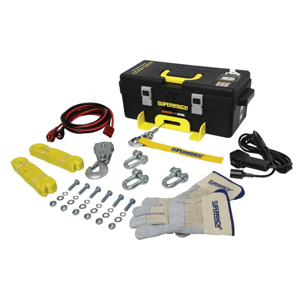Winch2Go 4000 12V DC Electric Portable Utility Winch 4000lb(1814.4kg) Single Line Pull with Steel Mounting Plate Integrated Hawse Fairlead 7/32 in. x 40 ft. Steel Wire Rope Handheld Remote - 1140222