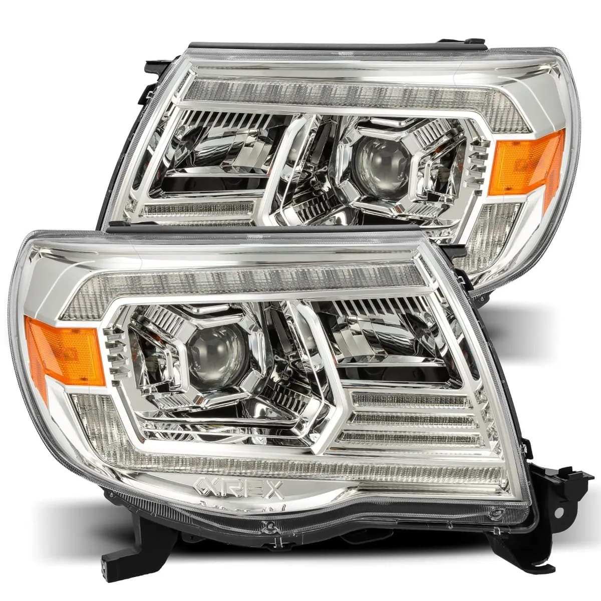 LED Projector Headlights Plank Style Design Chrome Lens w Activation Light and DRL Toyota Tacoma 2005-2011