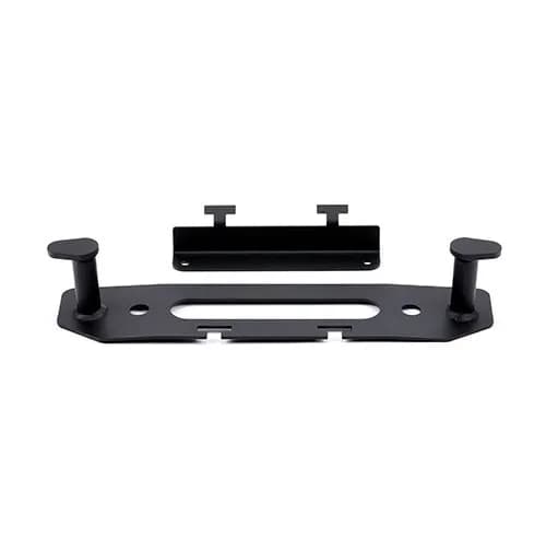 WARN - Black fairlead mounting plate that fills gap in factory bumper; features stanchions for winch rope and hook and license plate mounting bracket
