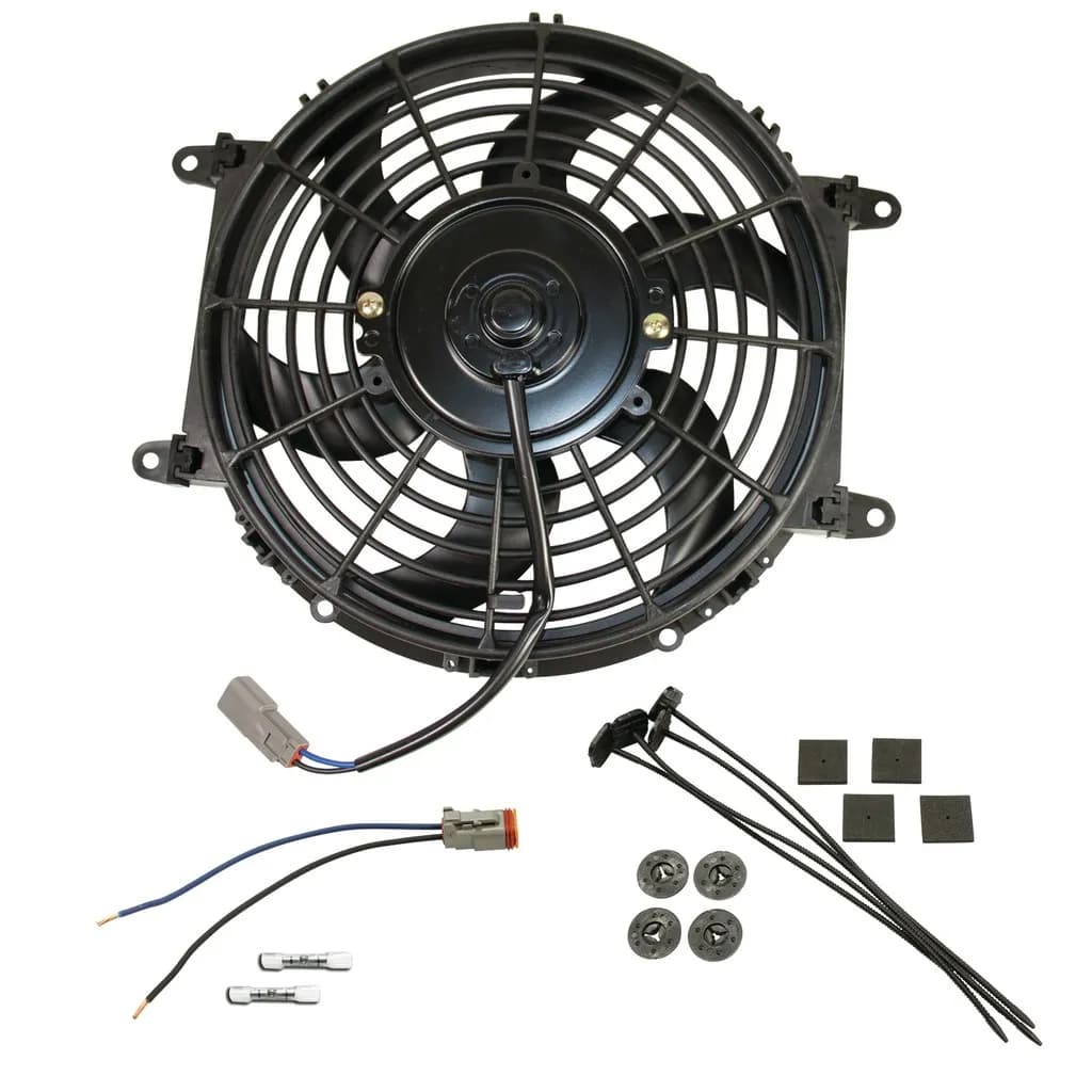 Universal Electric Cooling Fan Kit; 80 Watt; 10 in. Wide; 800 CFM; Incl. Radiator Fan/Mounting Adapters/Butt Connector/Wire Pigtail;