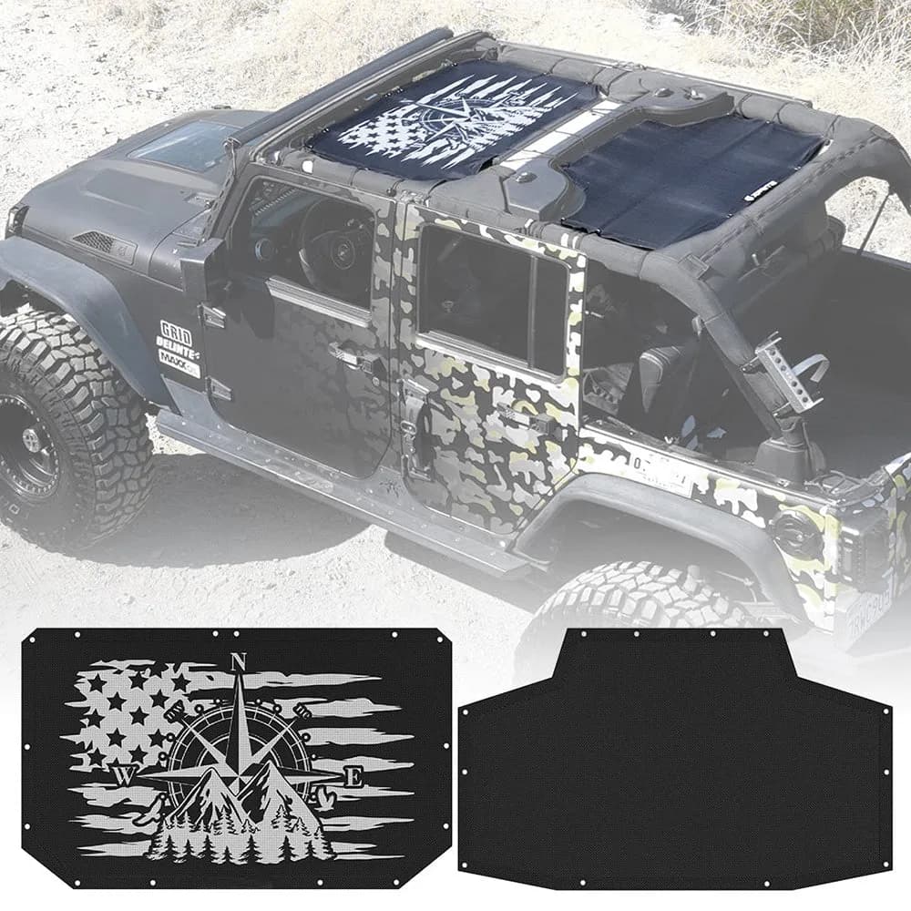 Sunshade Top with Flag Design for Jeep Wrangler JK