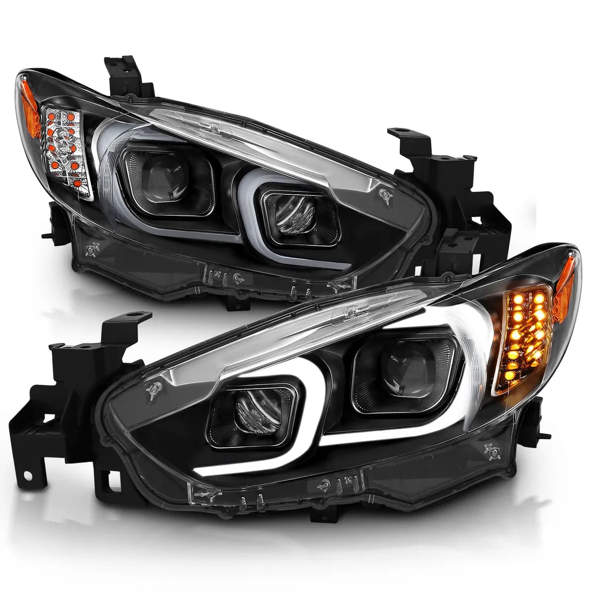 1416 Mazda 6 Projector Headlights W/Plank Style Design Black Drive/Pass