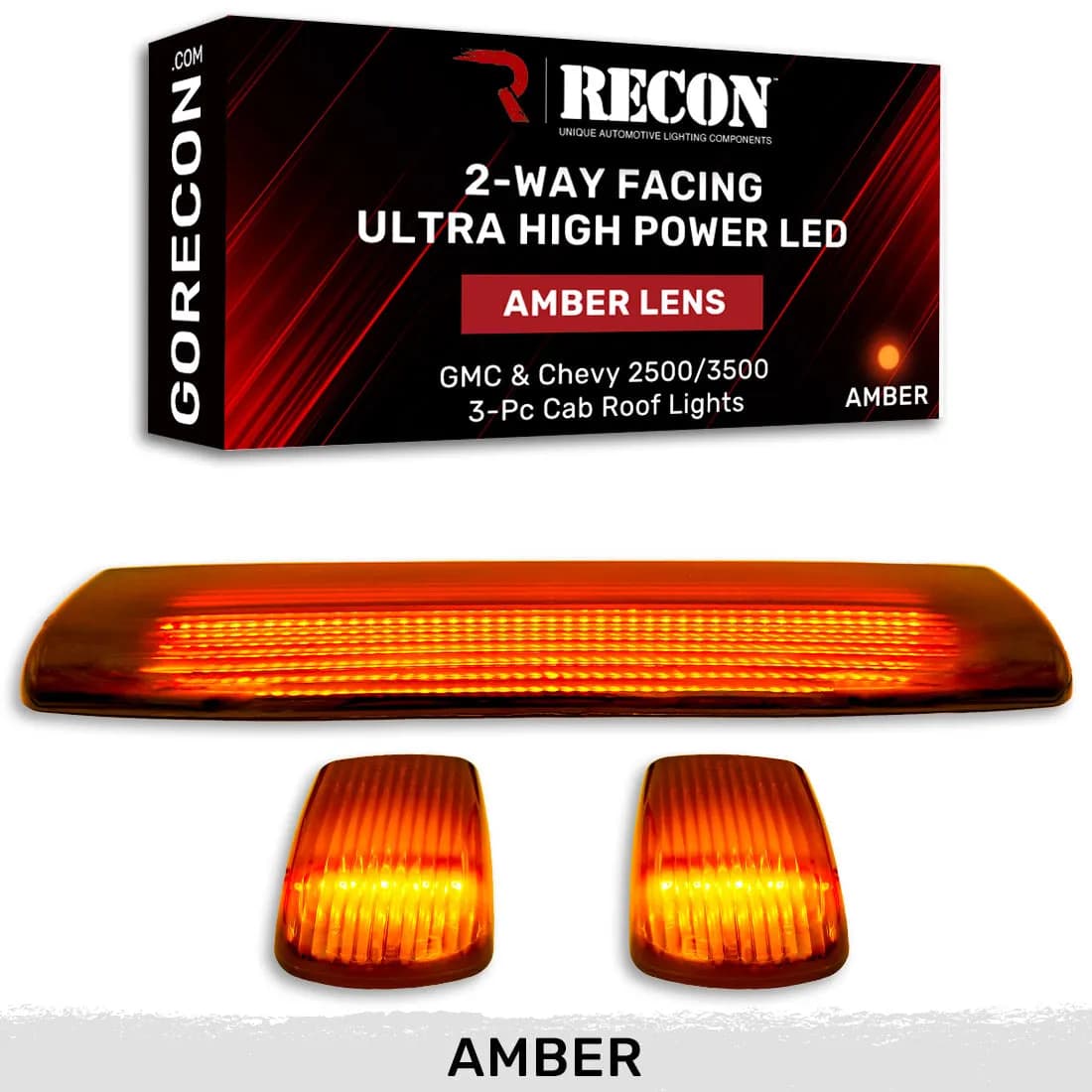 Gmc Chevy 15-19 3rd Gen Body Style Heavy-Duty 3-Piece Set Smoked Cab Roof Light Lens With 2-Way Forward Rear Facing White Ultra High-Power Leds - Plug-N-Play Installation Replaces OEM Installed Cab Roof Lights
