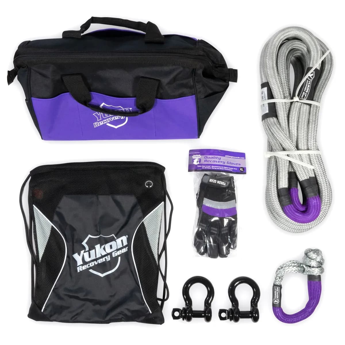 Recovery Gear Kit With 7/8 30-Foot Long Kinetic Rope Shackles & More Recovery Gear Kit W/ 7/8 Inch Rope Yukon Gear