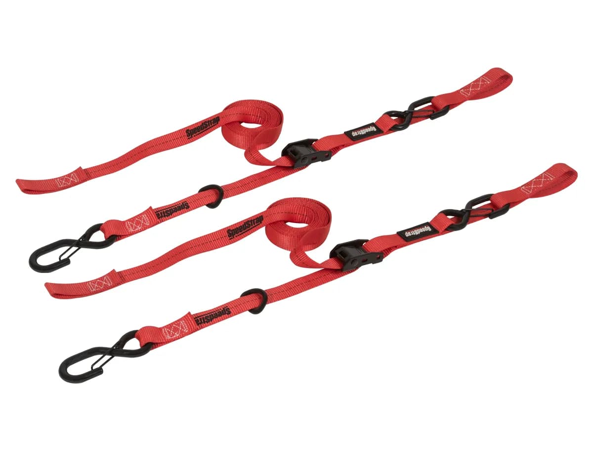 1 Inch x 10' Cam-Lock Tie Down with Snap S-Hooks and Soft-Tie 2 Pack Red SpeedStrap