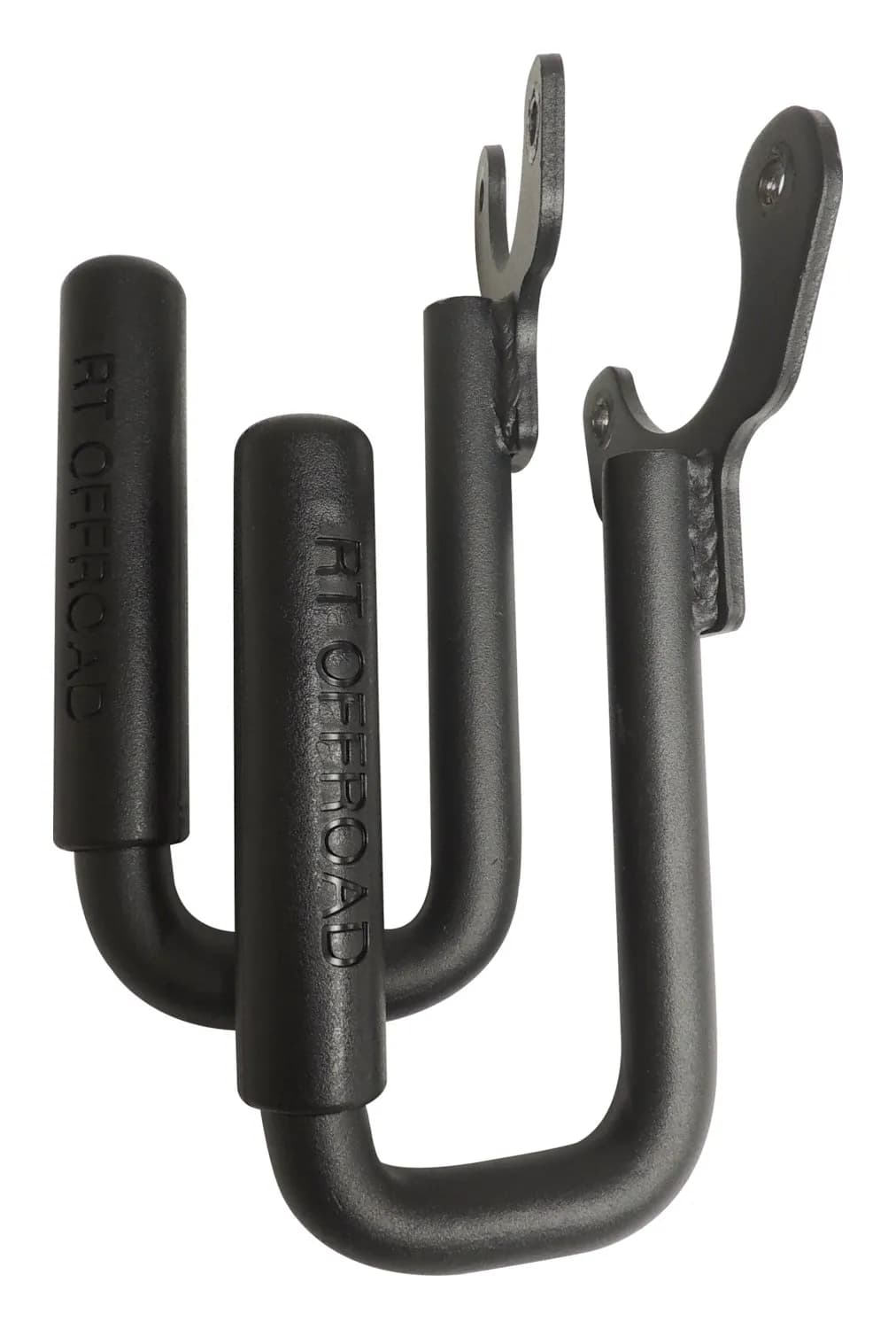 1997-2006 TJ Wrangler Grab Handle set Black Powder Coated Steel Front Grab Handle Set Mounts on Top of the Windshield Frame Includes 2 Steel Handles w Rubberized Plastic Grips