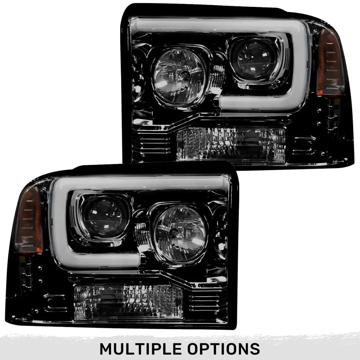 Ford Superduty 05-07 F250f350f450f550 Projector Headlights w Ultra High Power Smooth Oled Halos And DRL - Smoked b