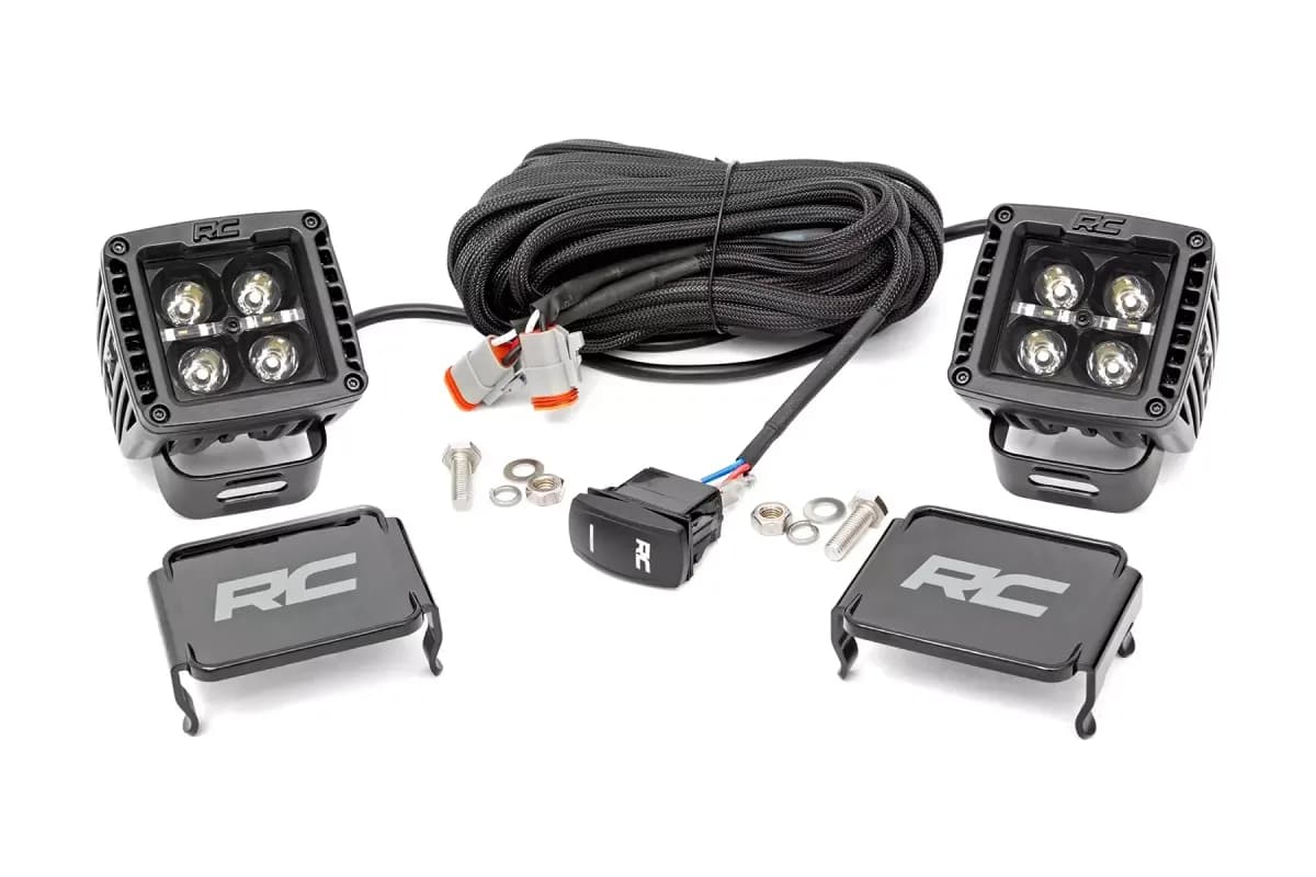 2-inch Square Cree LED Lights - Pair Black Series w Cool White DRL