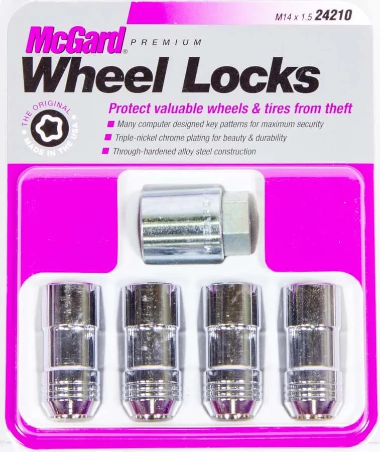 Wheel Lock Set M14x1.5 Nut Cone Seat Dual 21mm & 22mm Hex 1.965 in Oal Chrome