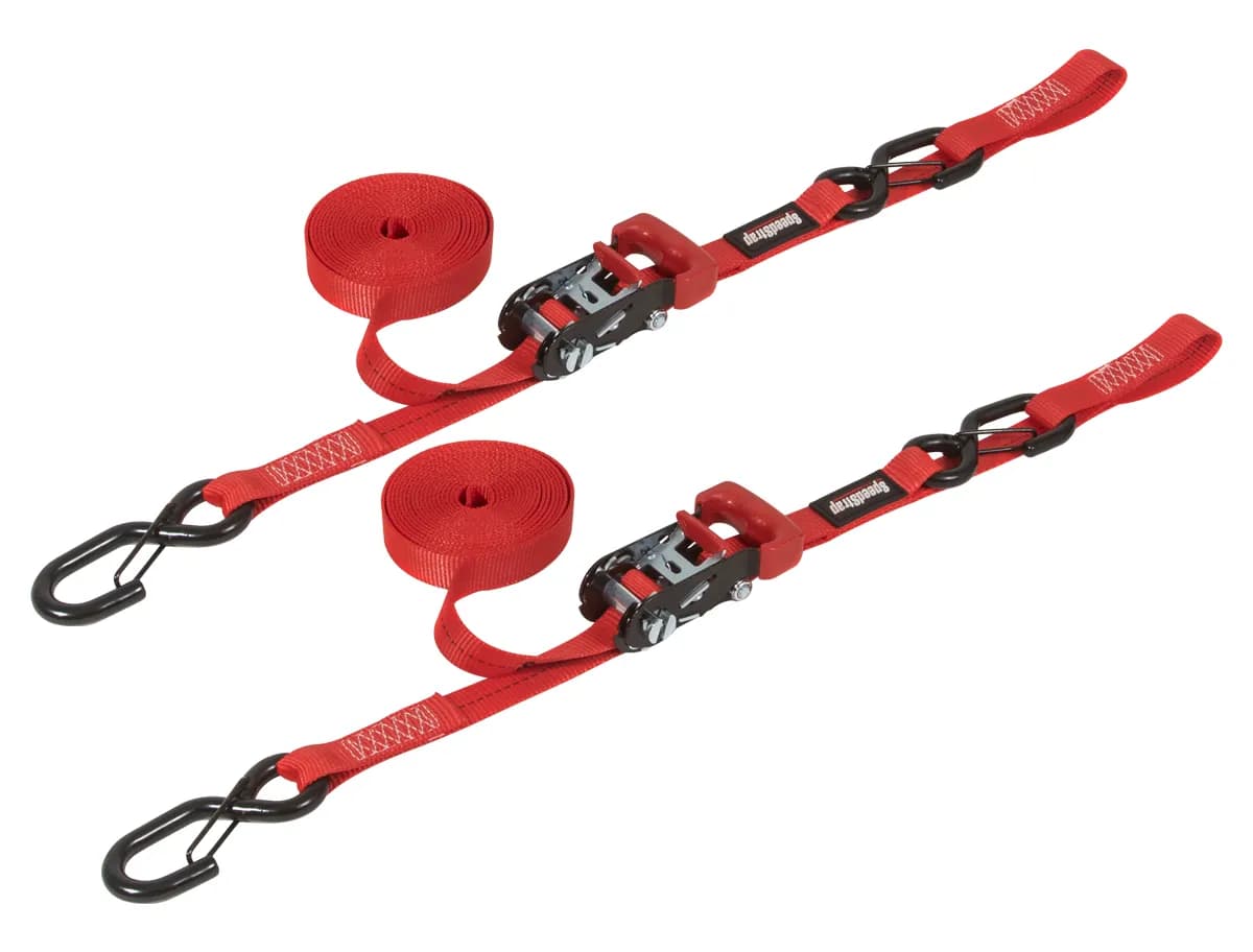 1 Inch x 15' Ratchet Tie Down w/ Snap 'S' Hooks and Soft Tie 2 Pack Red SpeedStrap