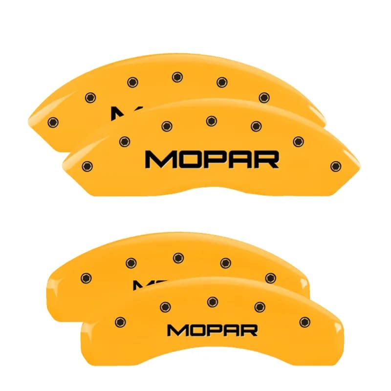 Set Of 4 Caliper Covers Engraved Front And Rear Mopar Yellow Finish Black Characters 2018-2024 Jeep Wrangler JL BRY brake code MGP Caliper Covers