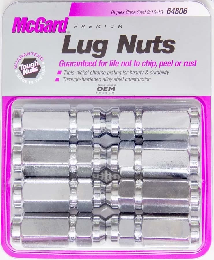 Hex Lug Nut 9/1618 Duplex Cone Seat 7/8 Hex 2.5 in Oal Chrome (8 Pk)
